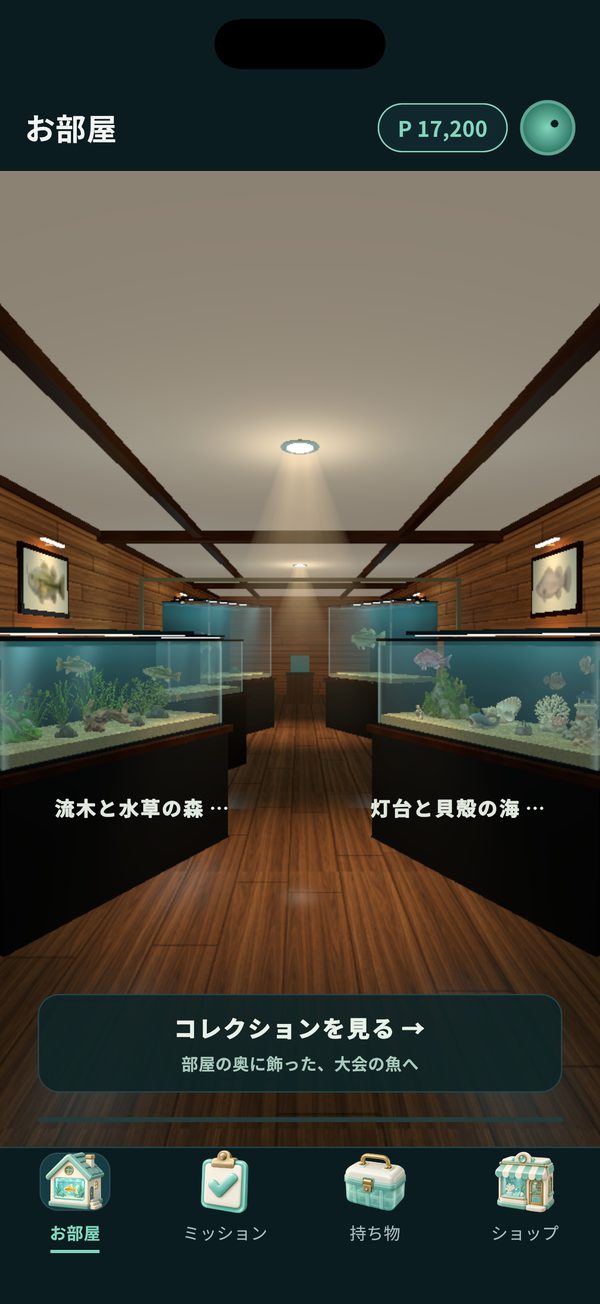 淡水と海水の水槽が並ぶお部屋